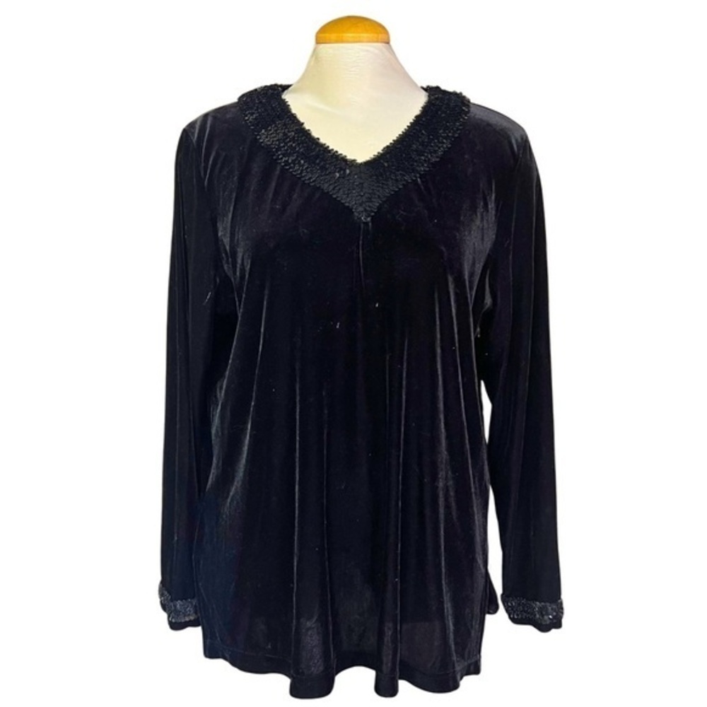 Women’s Large Velour Black Lounge Top with Sequin Details - Picture 1 of 8